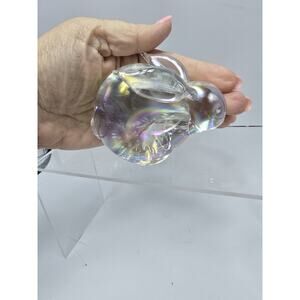 Vintage Clear Glass Bunny Rabbit With Bubbles Paperweight 3.5” Long